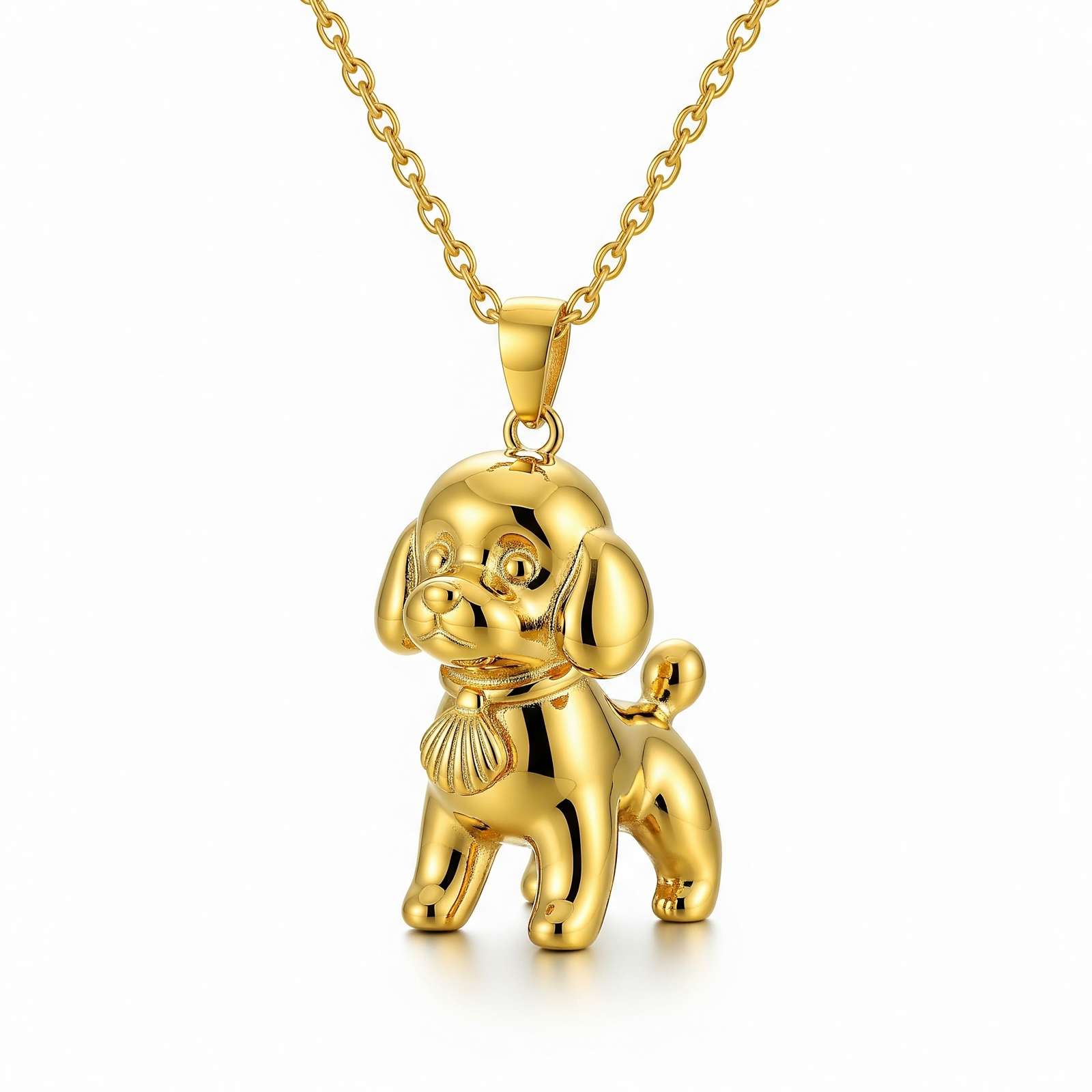 Cute 3D Stainless Steel Funny Charm Poodle Custom Dog Pendant Necklace for Women with Shell Pendant