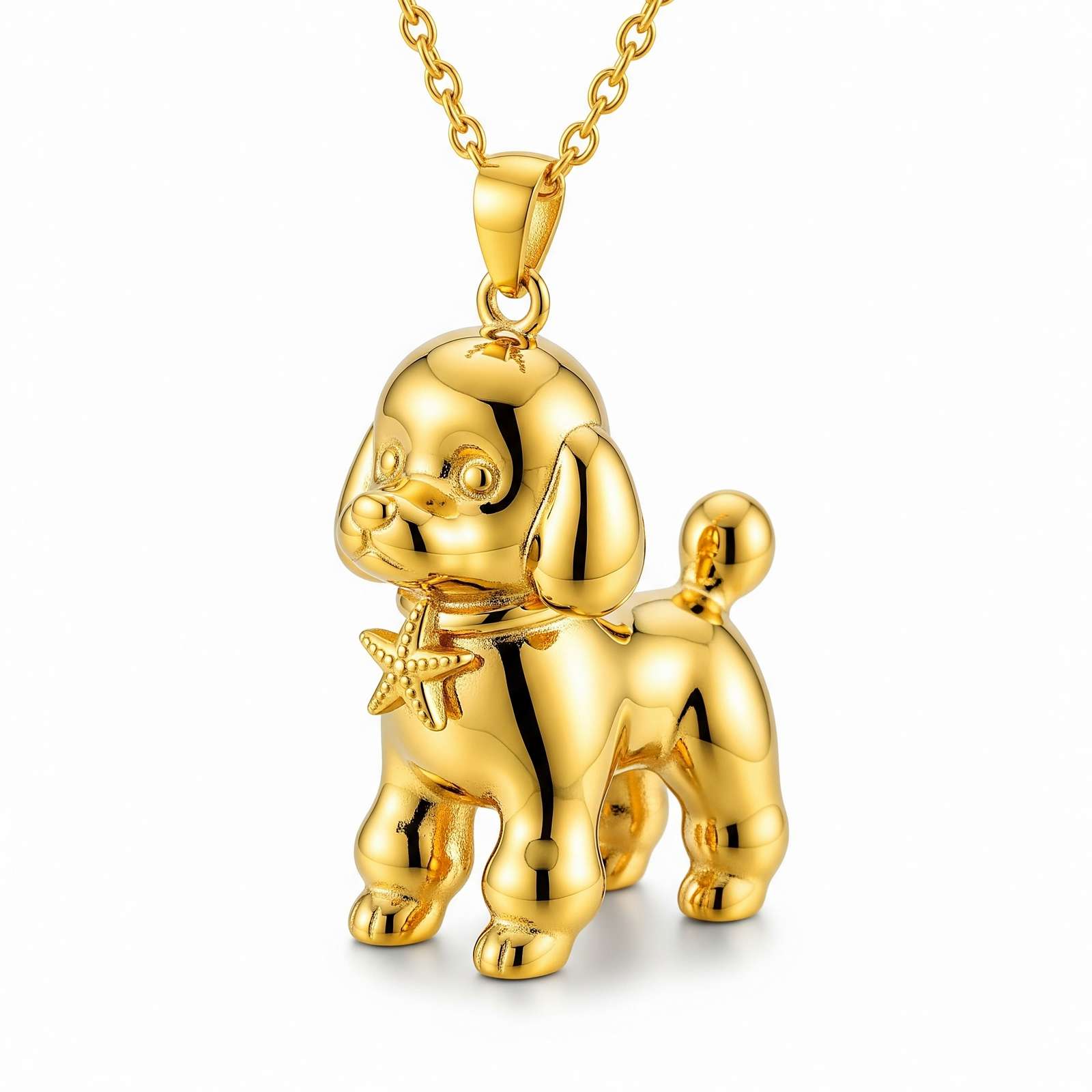 Cute 3D Stainless Steel Funny Charm Poodle Custom Dog Pendant Necklace for Women with Starfish Pendant