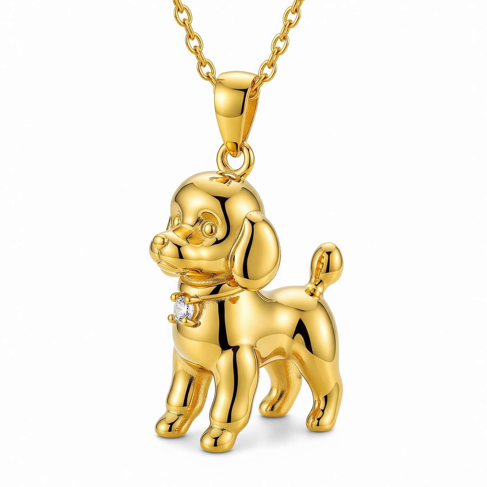Cute 3D Stainless Steel Funny Charm Poodle Custom Dog Pendant Necklace for Women with Crystal Pendant