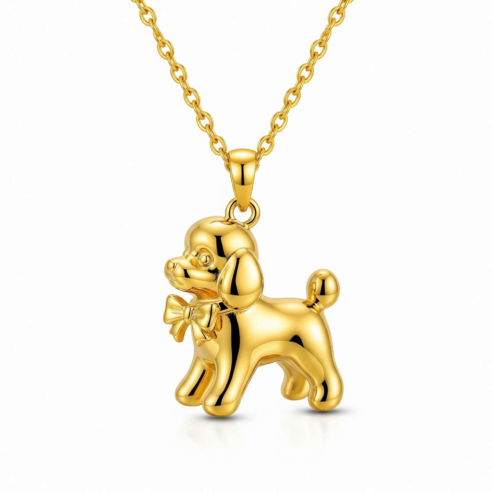 3D Cute Stainless Steel Poodle Dog Pendant Necklace