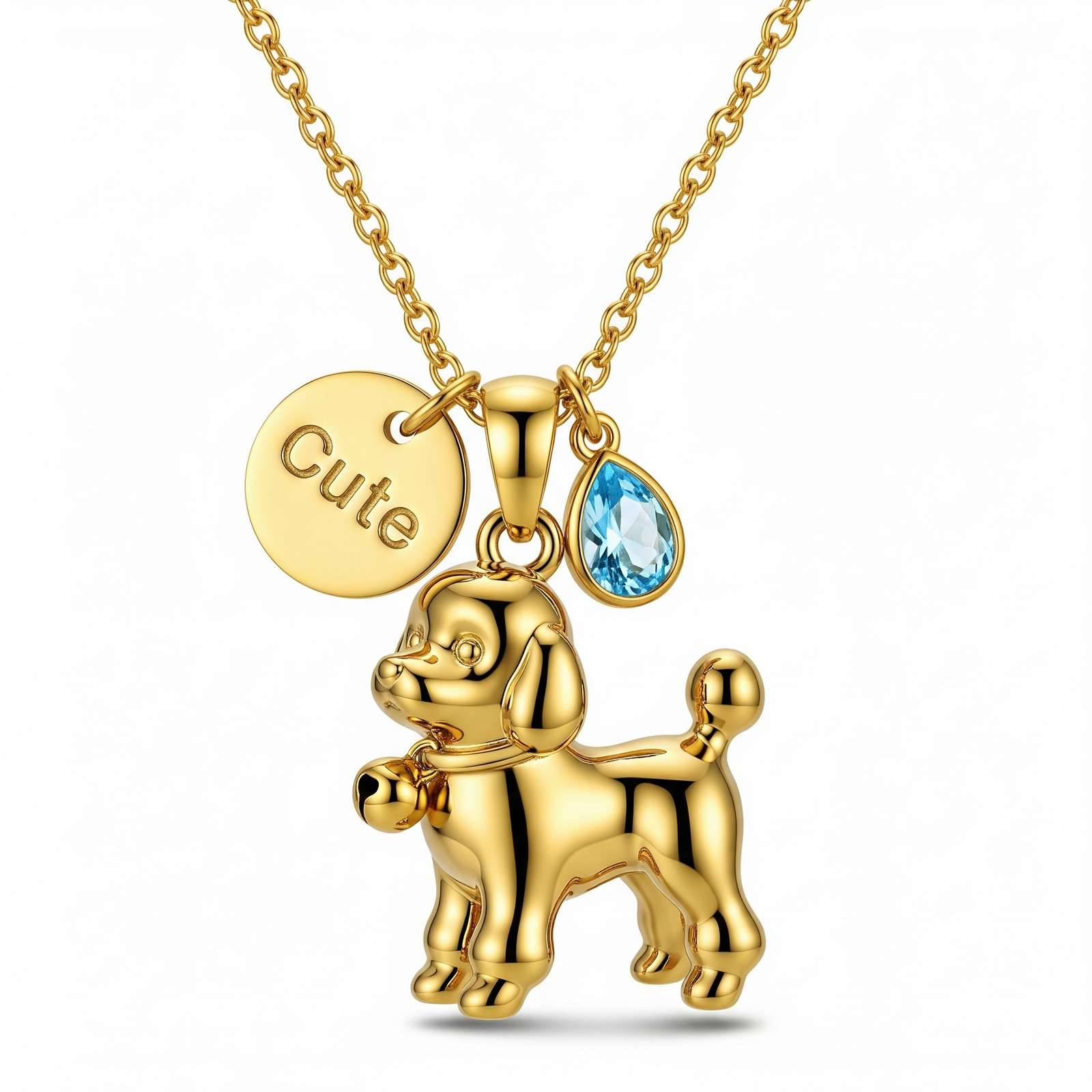 Cute 3D Stainless Steel Poodle Charm Pendant Necklace for Women