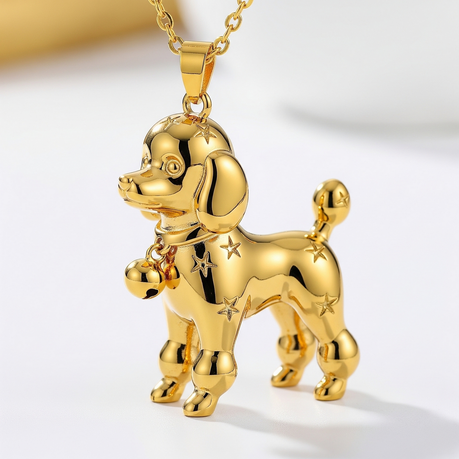 Cute 3D Stainless Steel Poodle Dog Pendant Necklace for Women