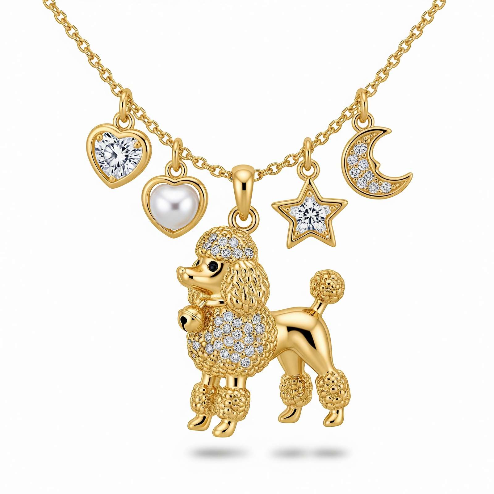 Cute 3D Gold Stainless Steel Poodle Pendant Necklace with Charms