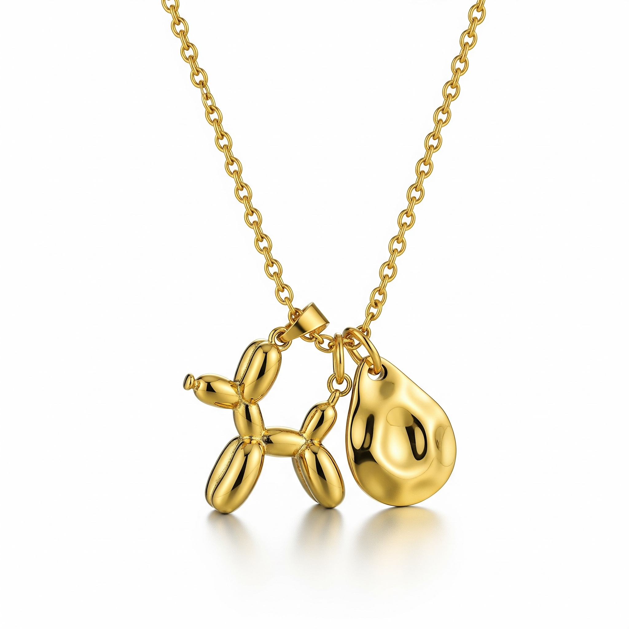 Elegant Women's Gold 3D Balloon Dog and Pear Pendant Necklace