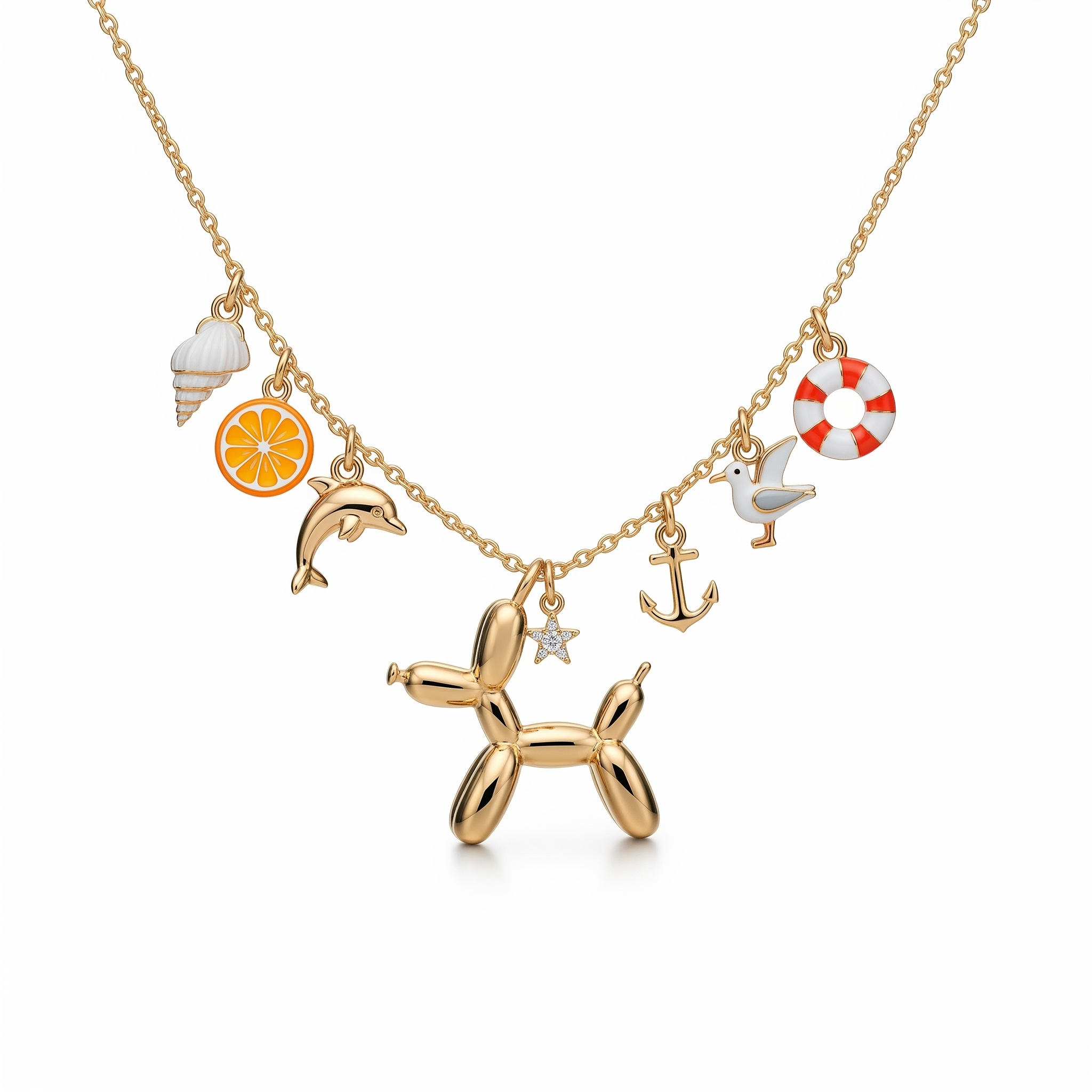 Adorable Women's Stainless Steel Charm 3D Balloon Dog Pendant Necklace with Beach-themed Charms