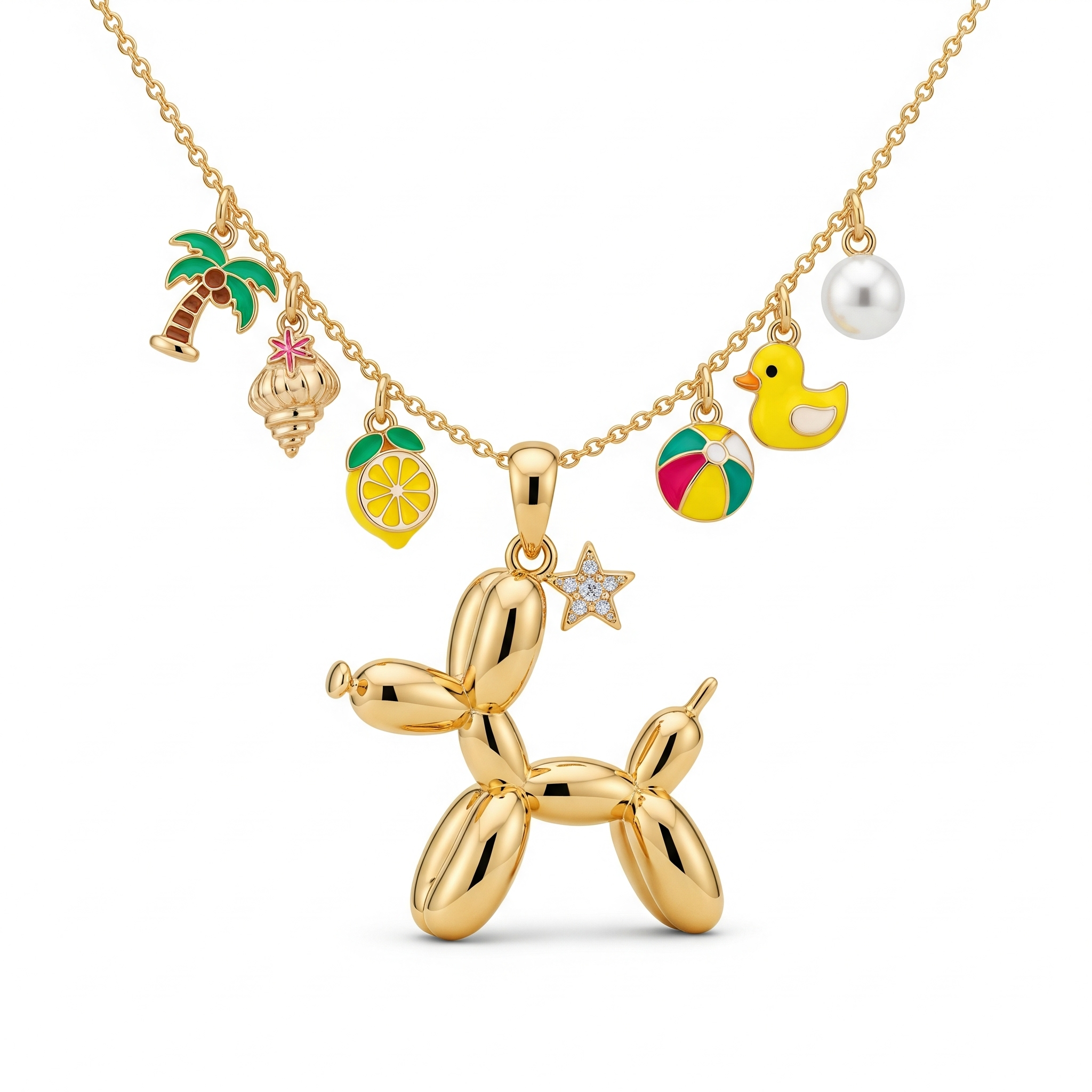 Adorable Women's Stainless Steel Charm 3D Balloon Dog Pendant Necklace with Summer-themed Charms