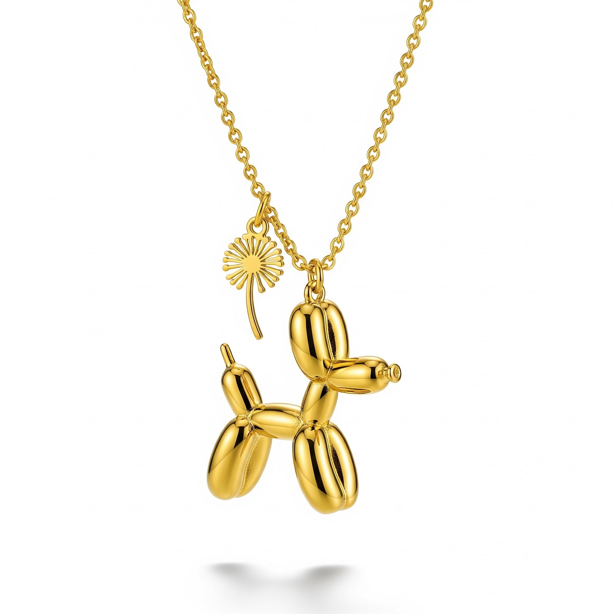 Adorable Women's Stainless Steel Charm 3D Balloon Dog Pendant Necklace with Dandelion Charm