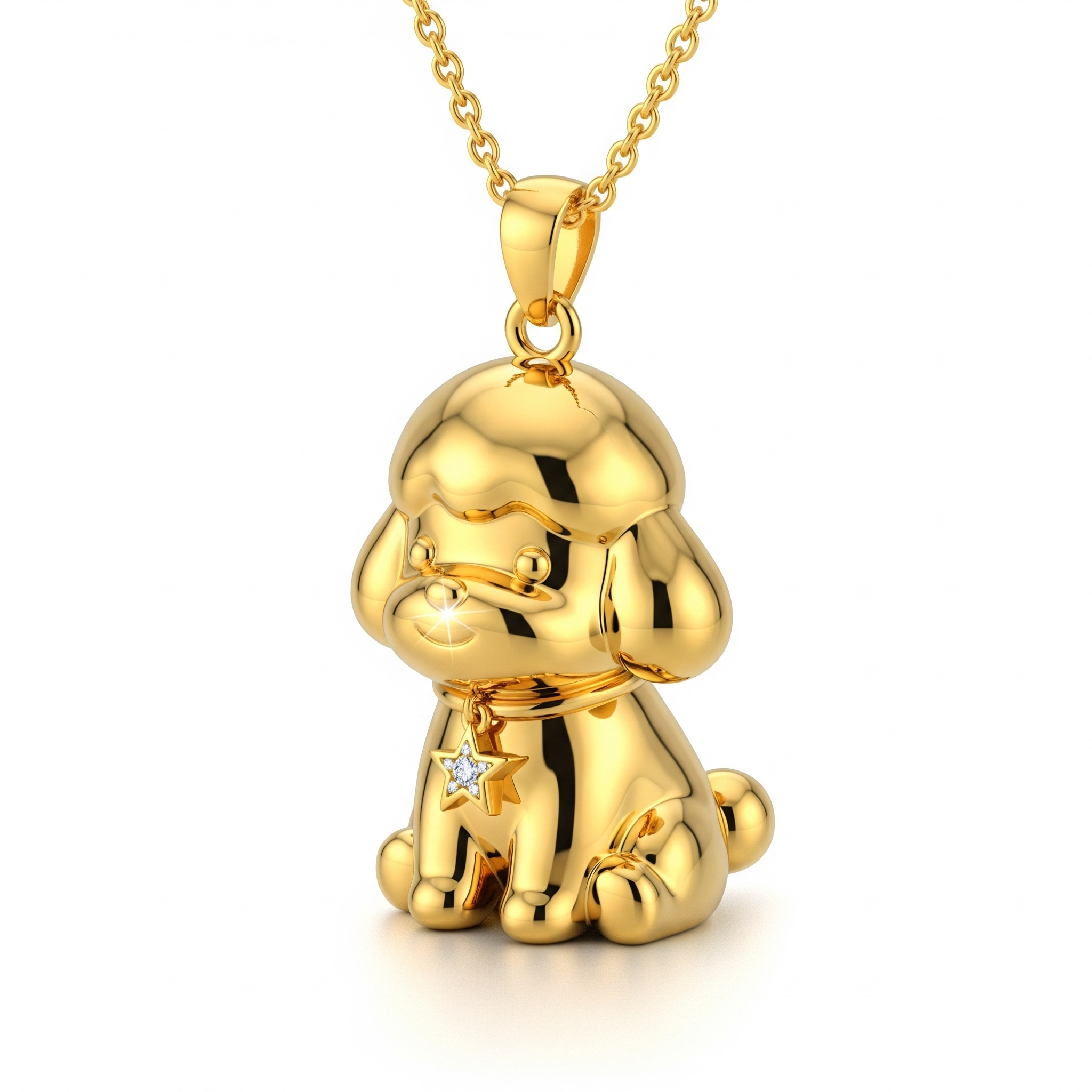 Cute 3D Women Stainless Steel Funny Charm Poodle Custom Dog Pendant Necklace with Star