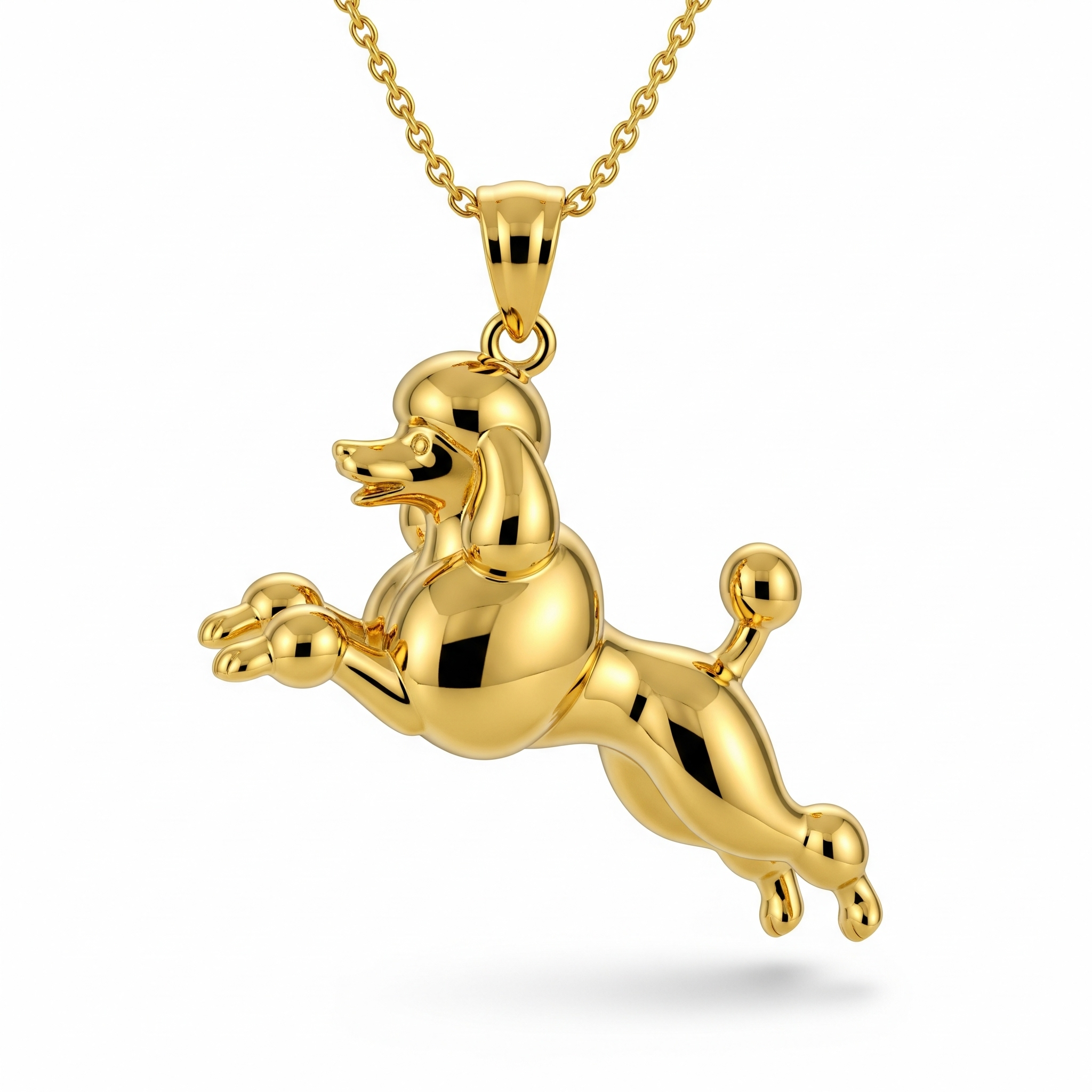 Cute 3D Women Stainless Steel Funny Charm Running Poodle Custom Dog Pendant Necklace