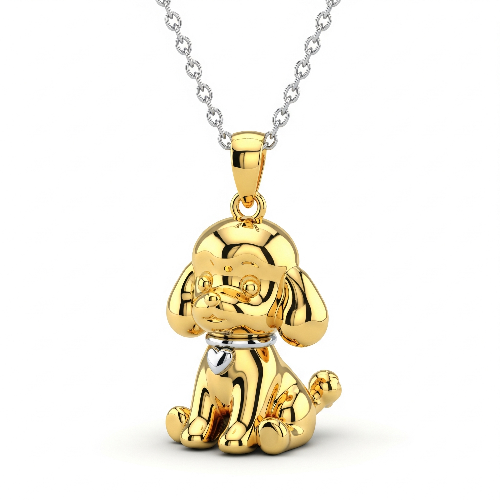 Cute 3D Women Stainless Steel Funny Charm Poodle Custom Dog Pendant Necklace with Heart