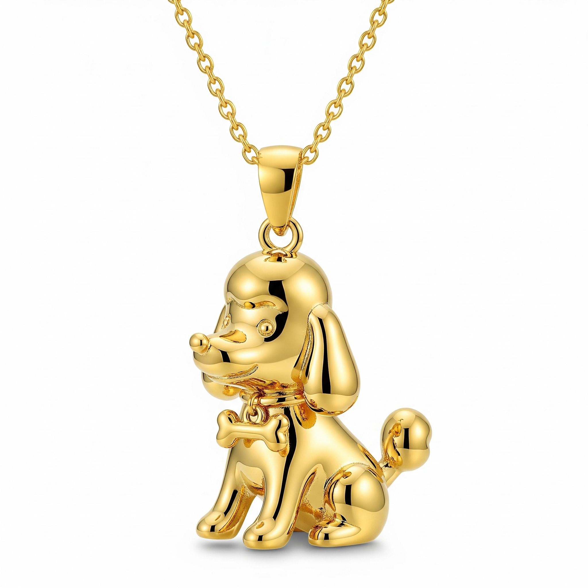 Cute 3D Women Stainless Steel Funny Charm Poodle Custom Dog Pendant Necklace with Bone
