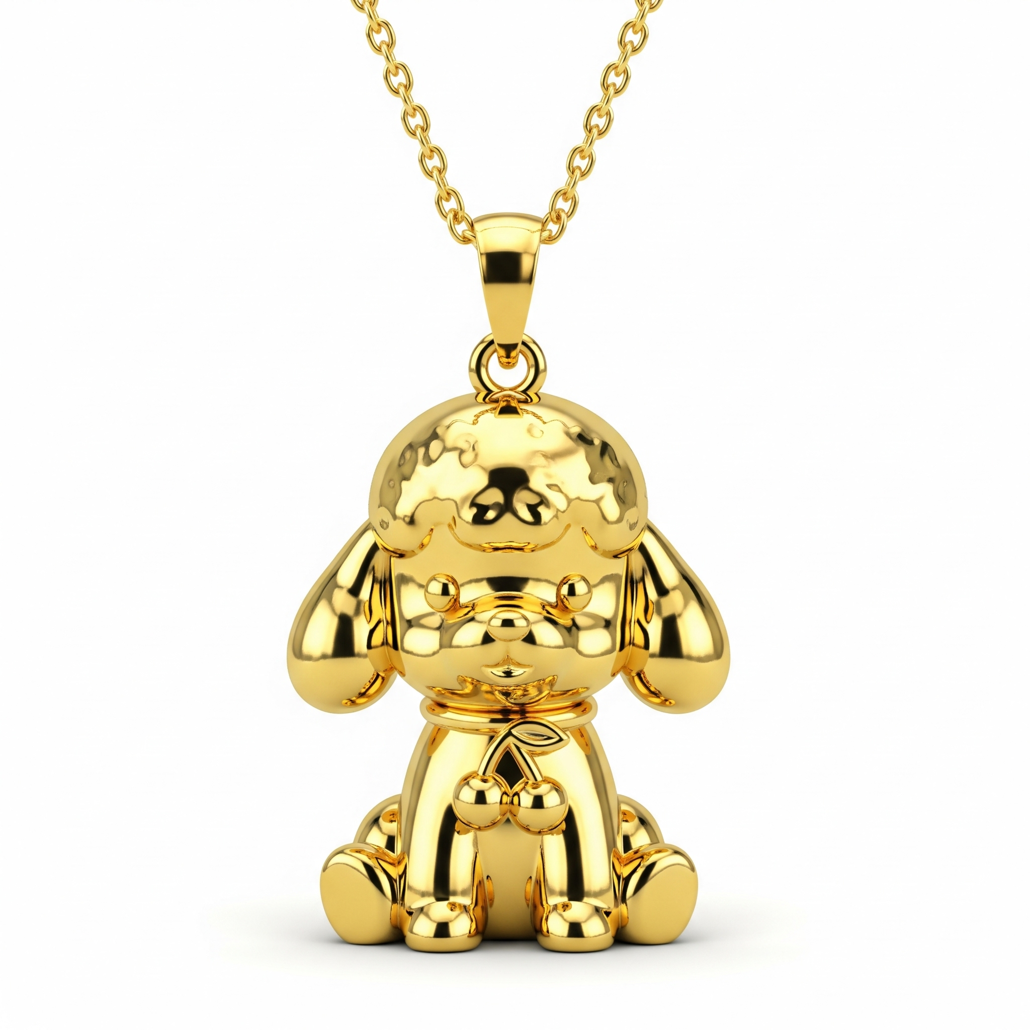 Cute 3D Women Stainless Steel Funny Charm Poodle Custom Dog Pendant Necklace with Cherry Detail