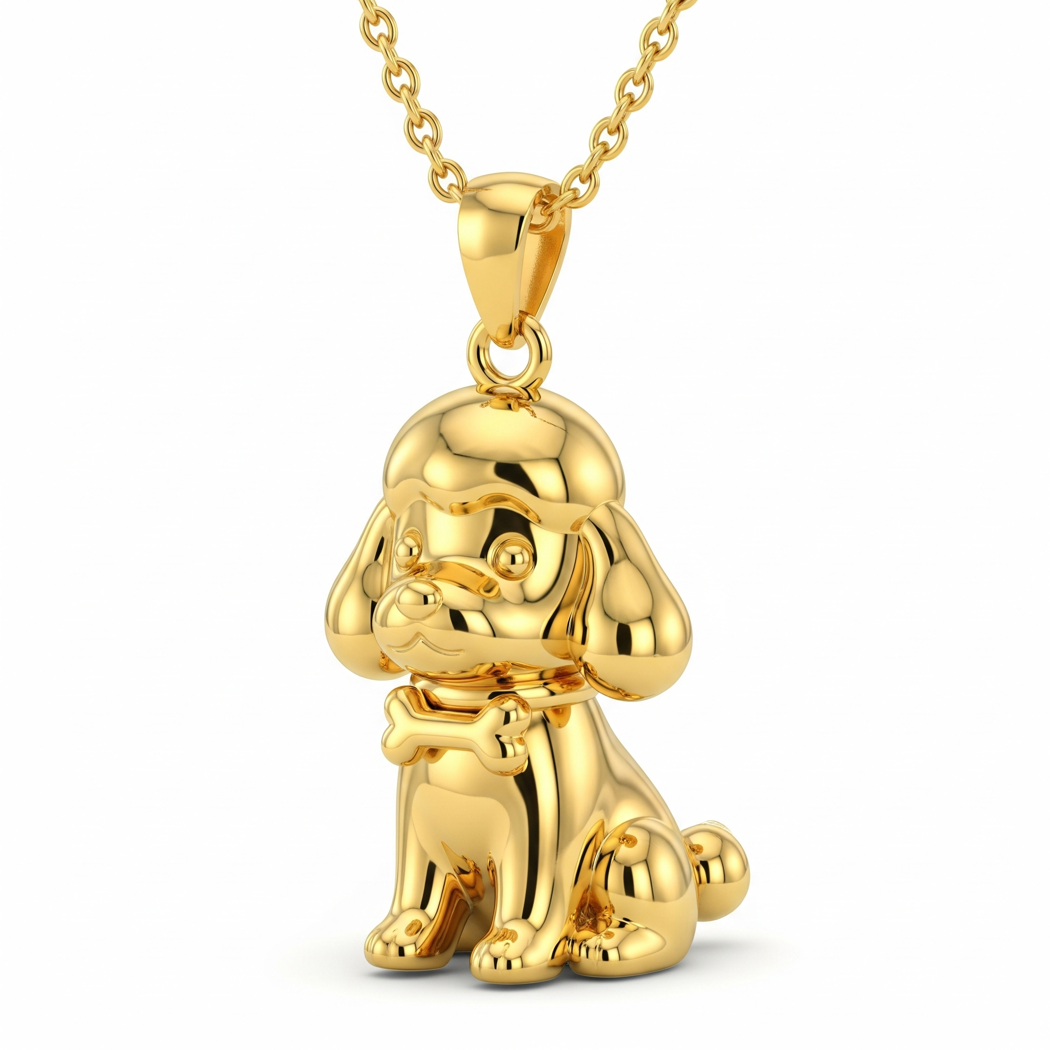 Cute 3D Women Stainless Steel Funny Charm Poodle Custom Dog Pendant Necklace with Bone