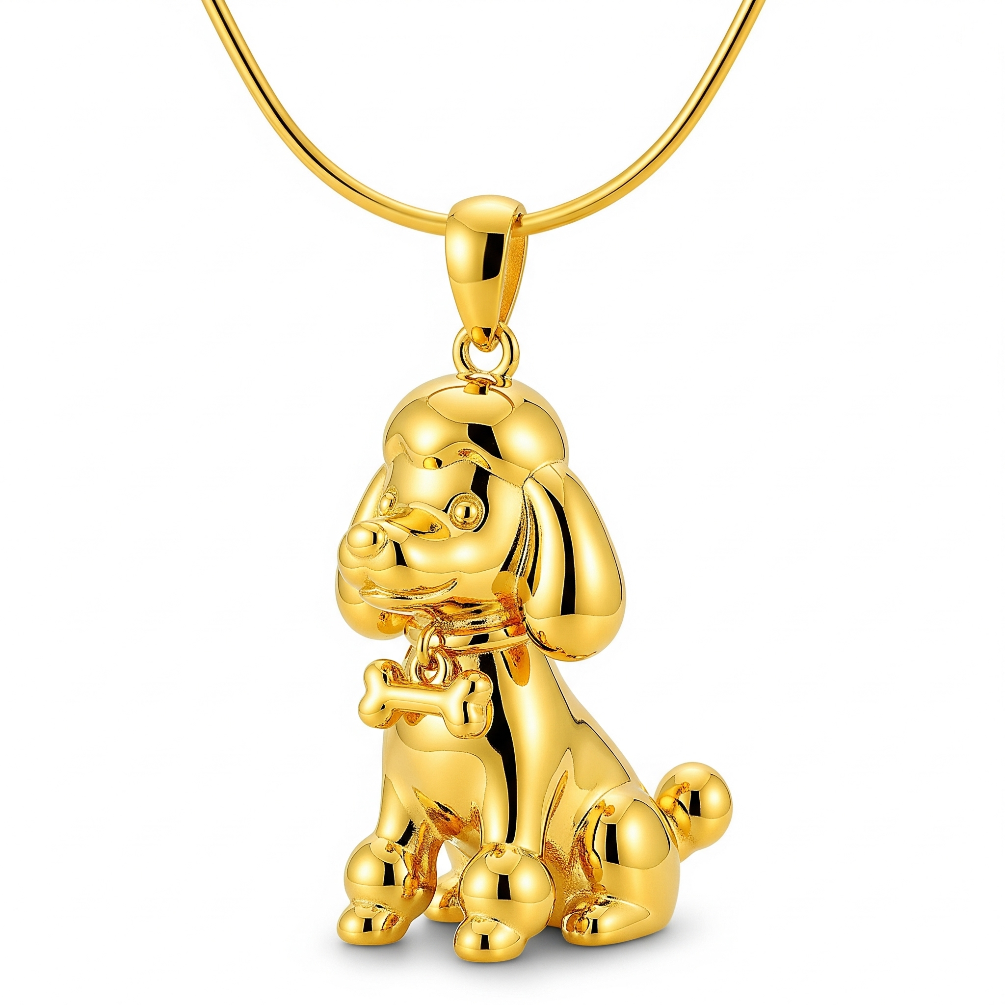 Cute 3D Women Stainless Steel Funny Charm Poodle Custom Dog Pendant Necklace with Bone