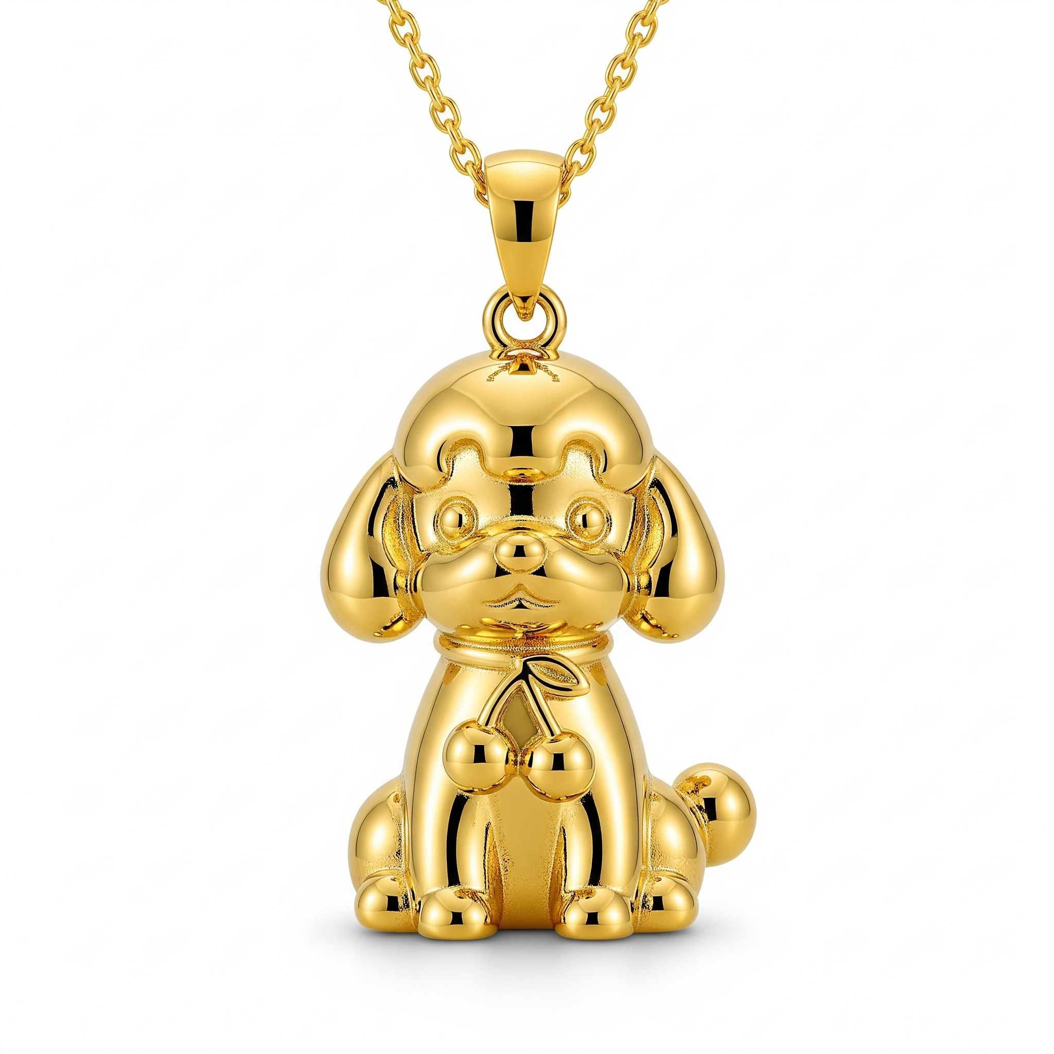 Cute 3D Women Stainless Steel Funny Charm Poodle Custom Dog Pendant Necklace with Cherries