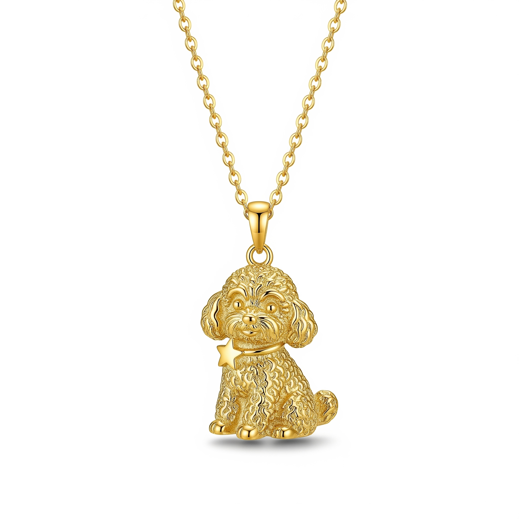 Cute 3D Women Stainless Steel Funny Charm Poodle Custom Dog Pendant Necklace with Star