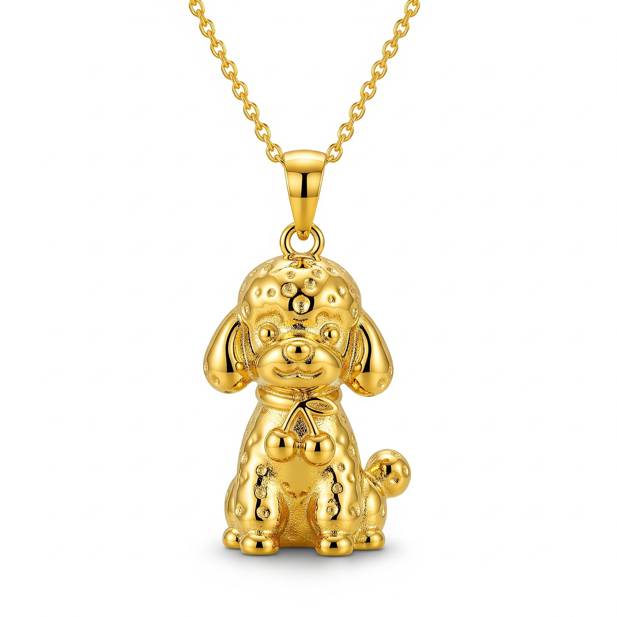 Cute 3D Women Stainless Steel Funny Charm Poodle Custom Dog Pendant Necklace with Bow and Pearl Accents