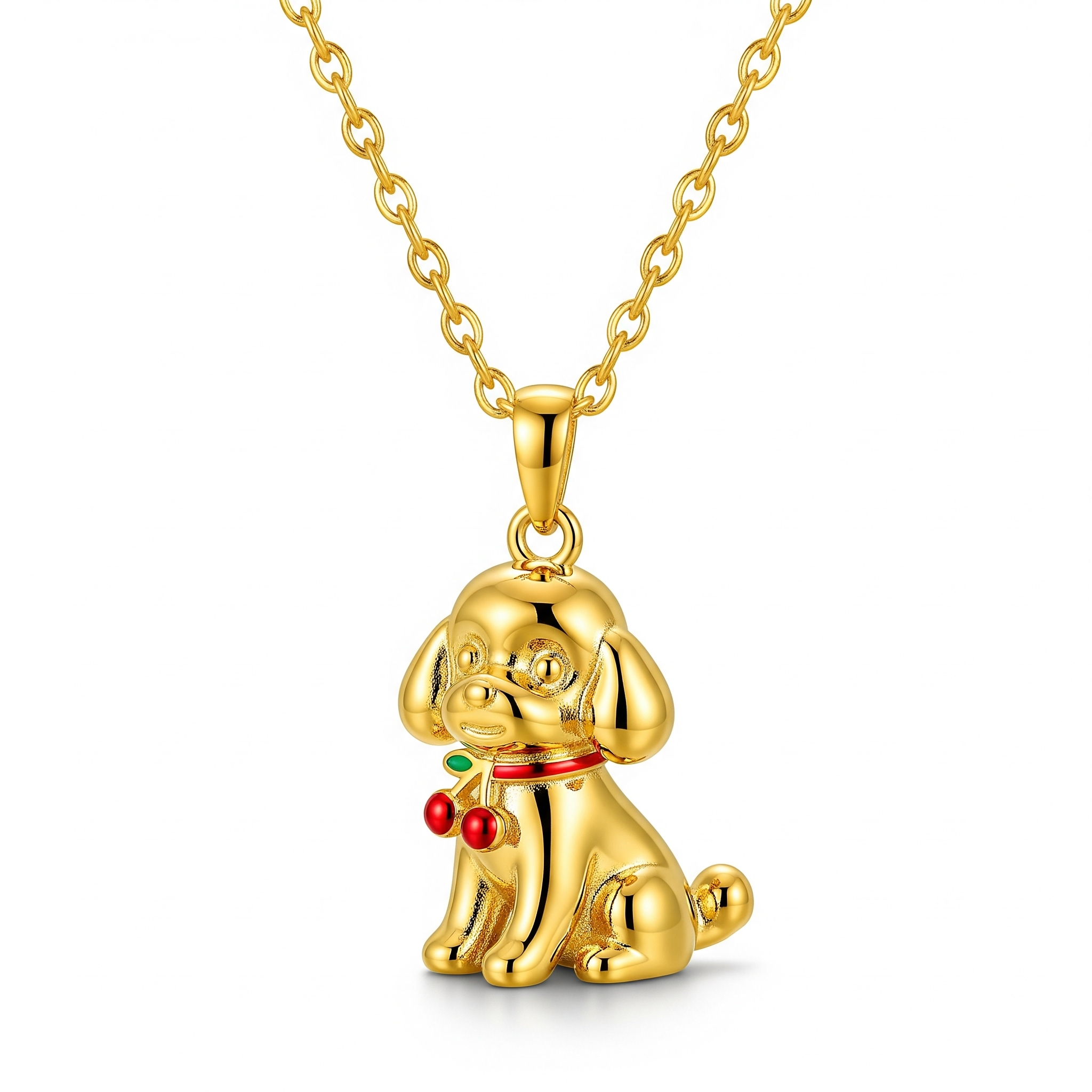 Cute 3D Women Stainless Steel Funny Charm Poodle Custom Dog Pendant Necklace with Cherry Collar