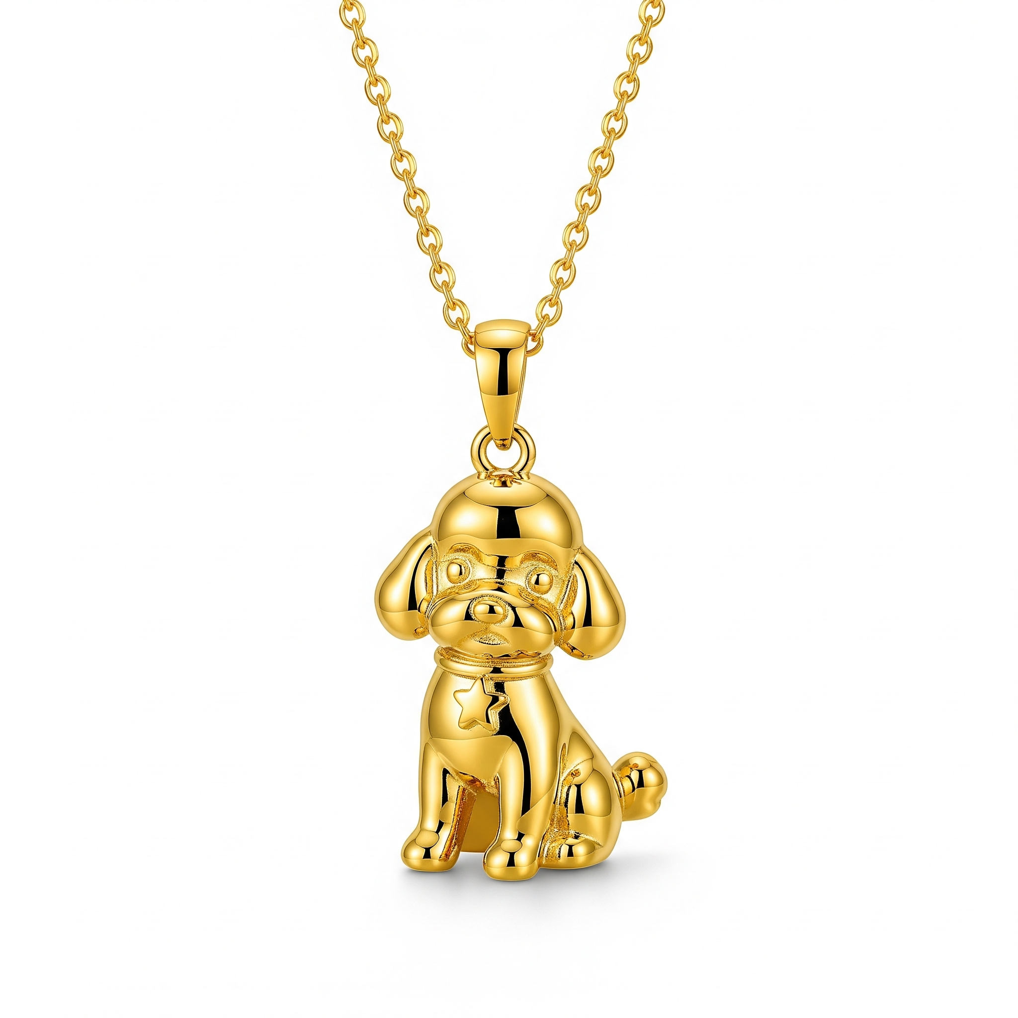 Cute 3D Women Stainless Steel Funny Charm Poodle Custom Dog Pendant Necklace with Star Collar