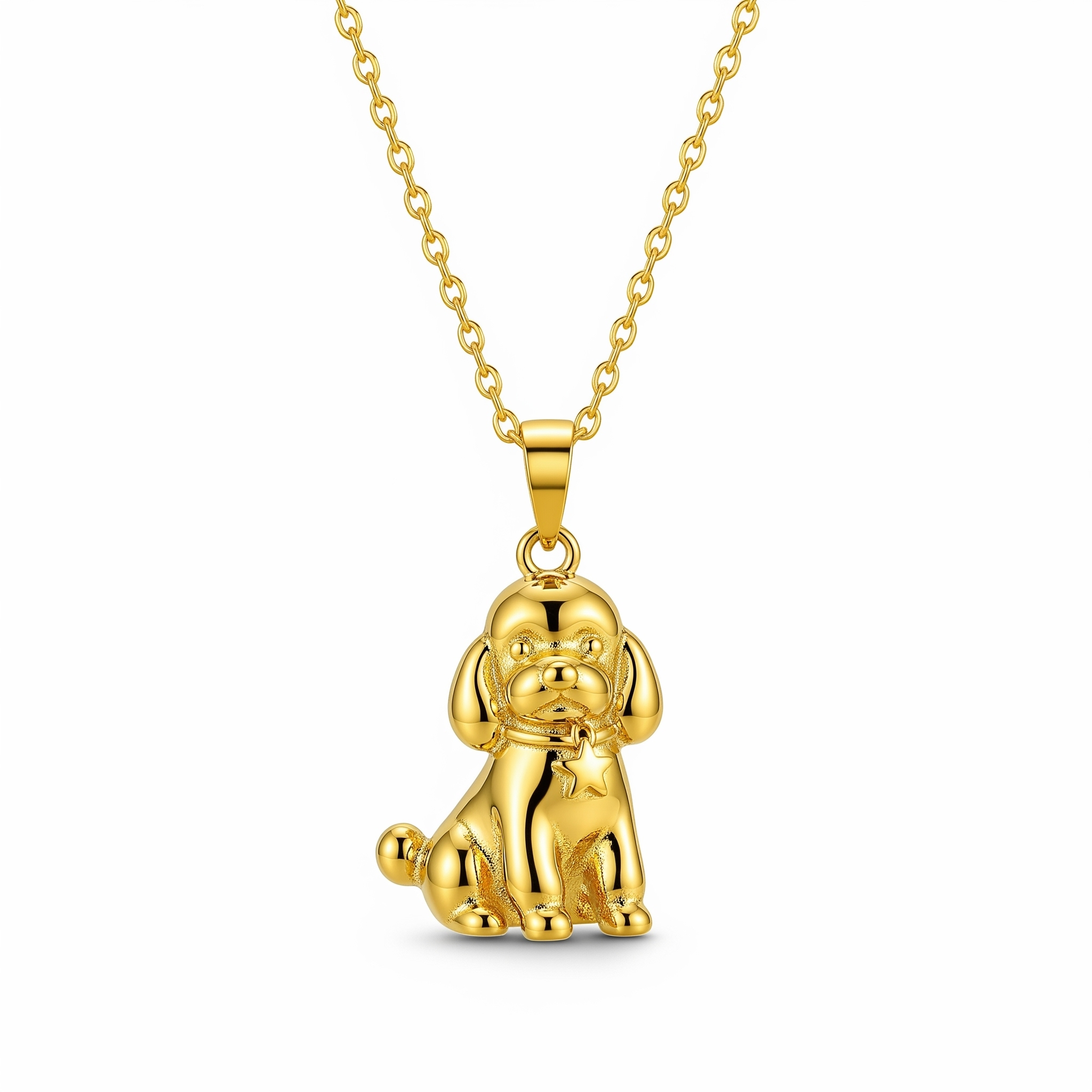 Cute 3D Women Stainless Steel Funny Charm Poodle Custom Dog Pendant Necklace (Gold with Star)