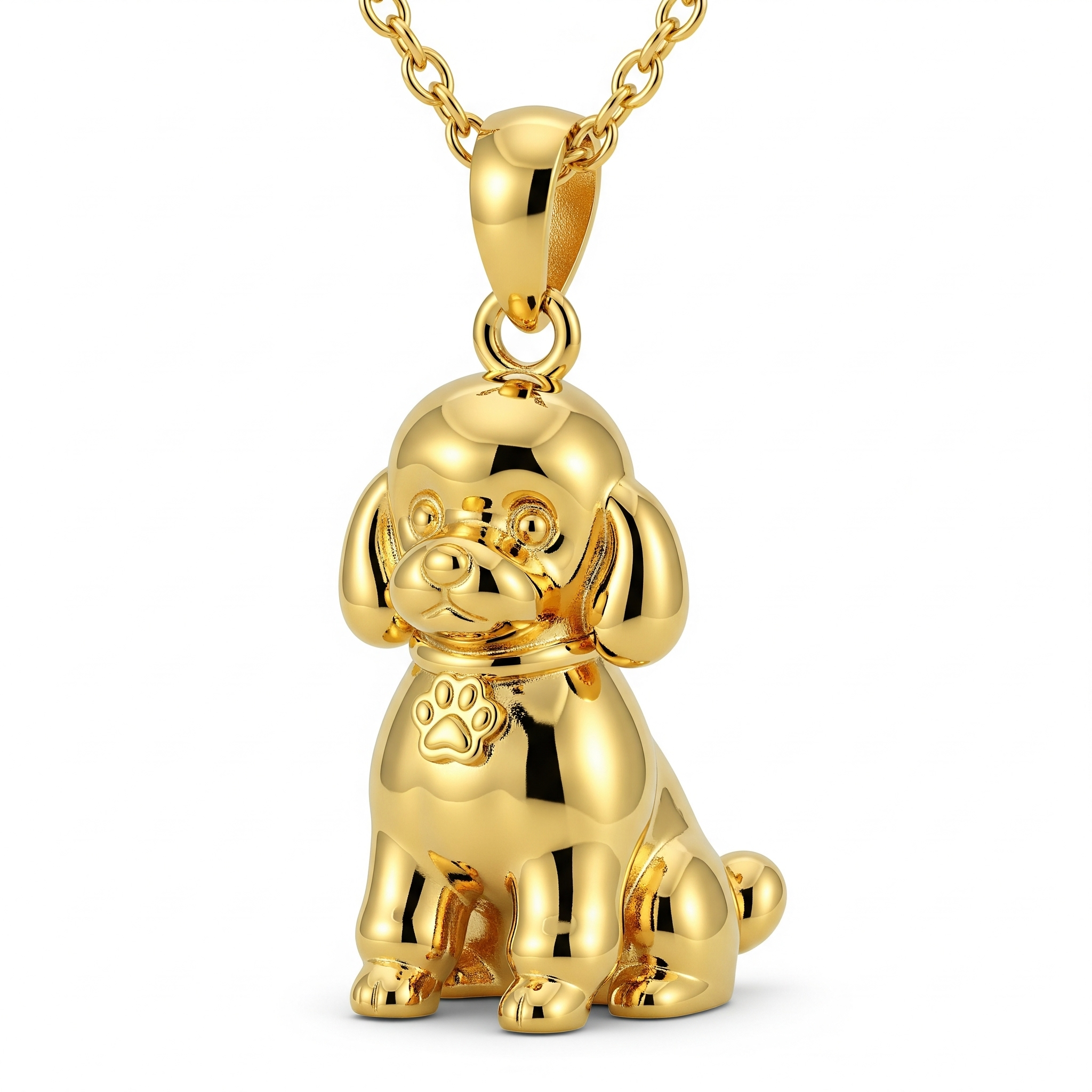 Cute 3D Women Stainless Steel Funny Charm Poodle Custom Dog Pendant Necklace with Paw Print on Collar