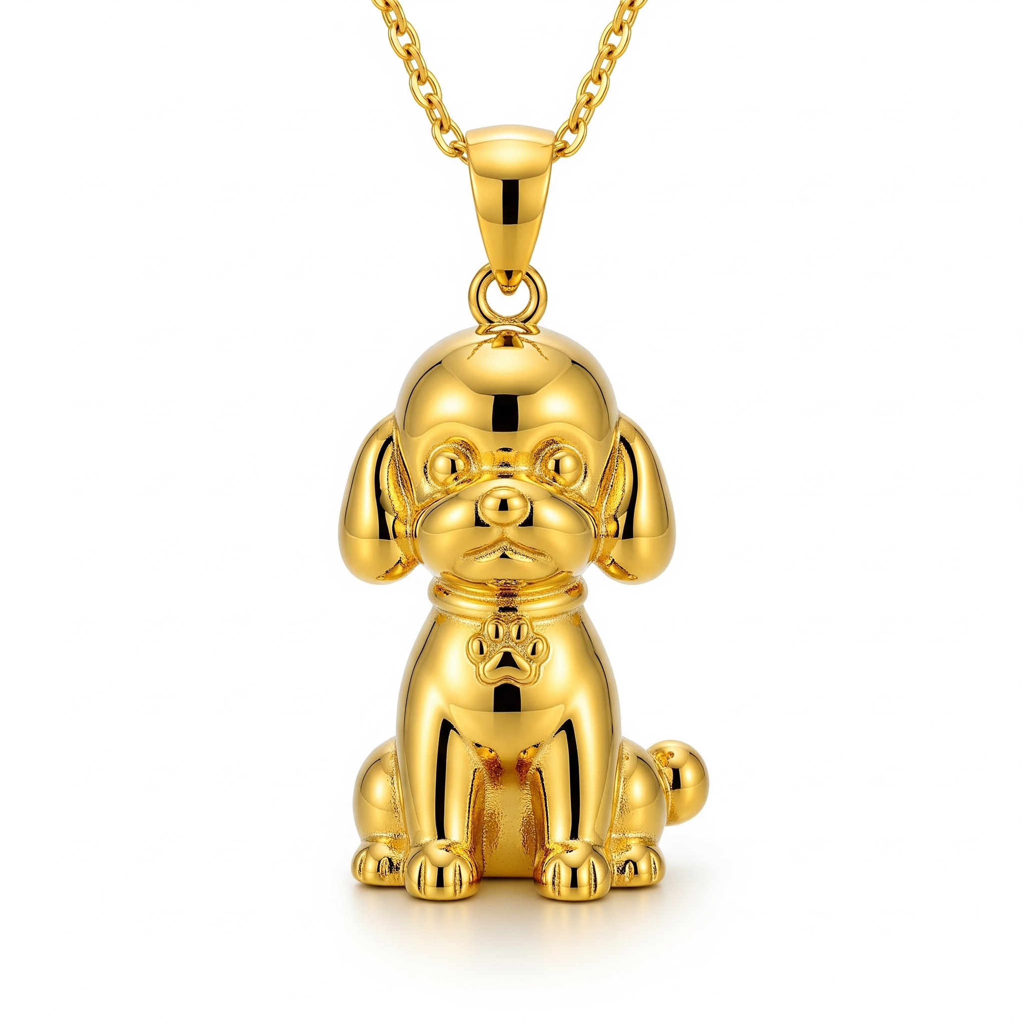 Cute 3D Women Stainless Steel Funny Charm Poodle Custom Dog Pendant Necklace - Golden Poodle Design