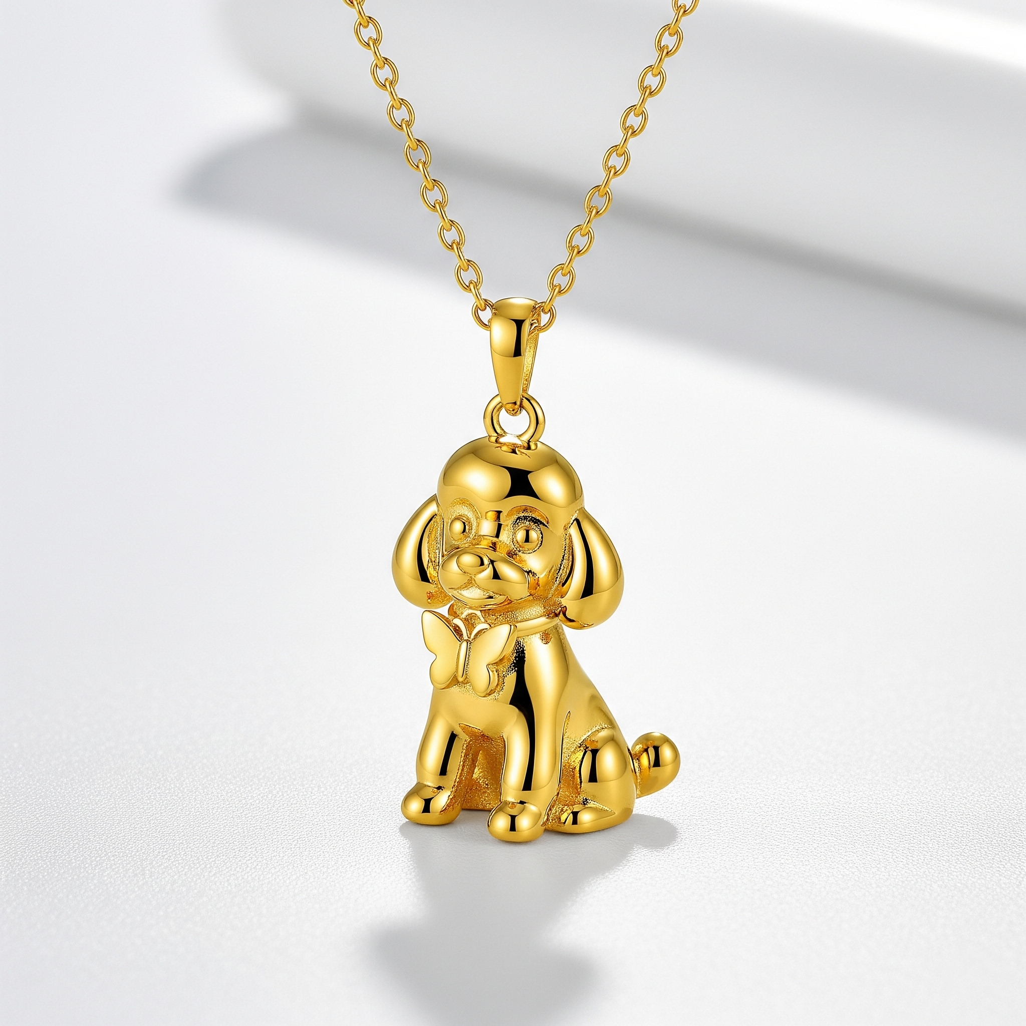 Cute 3D Women Stainless Steel Funny Charm Dog Pendant Necklace with Butterfly Accent