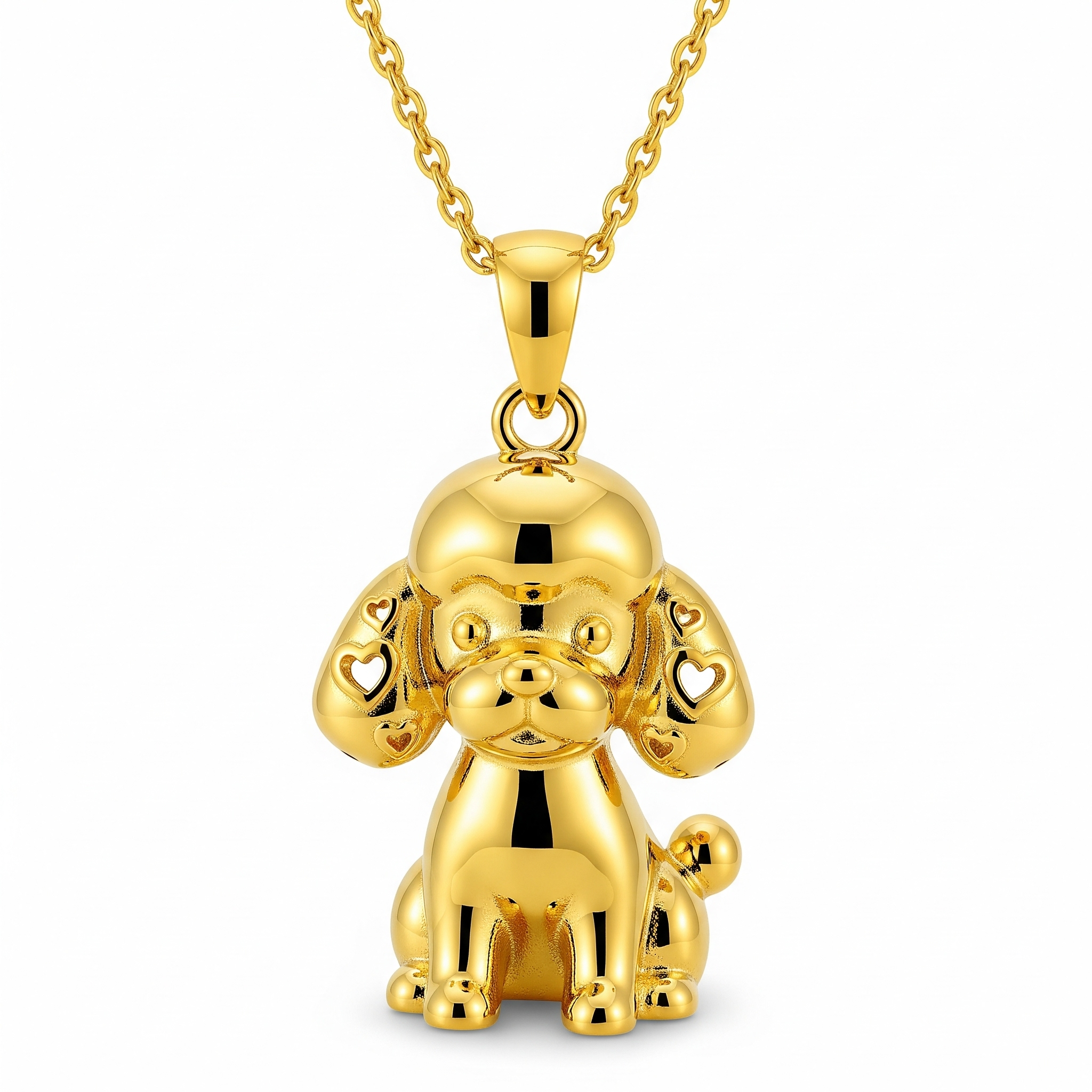 Cute 3D Women Stainless Steel Funny Charm Poodle Custom Dog Pendant Necklace Heart Cutout Ear Design
