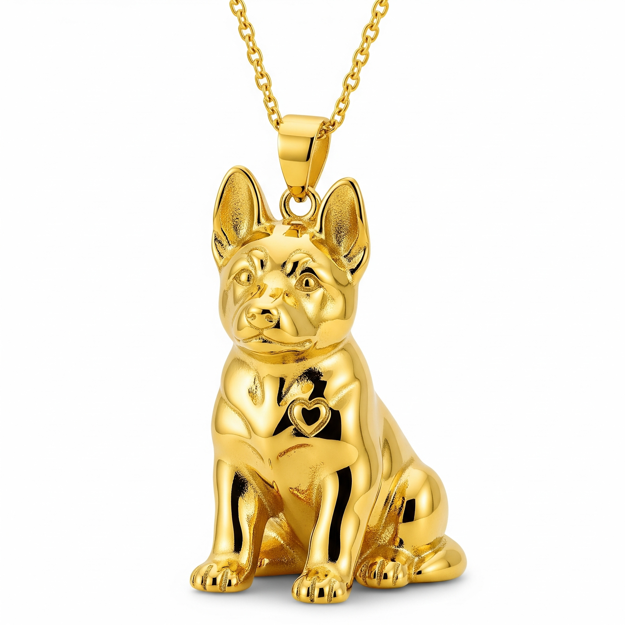 Individualized women's stainless steel German Shepherd dog pendant necklace with heart chest detail