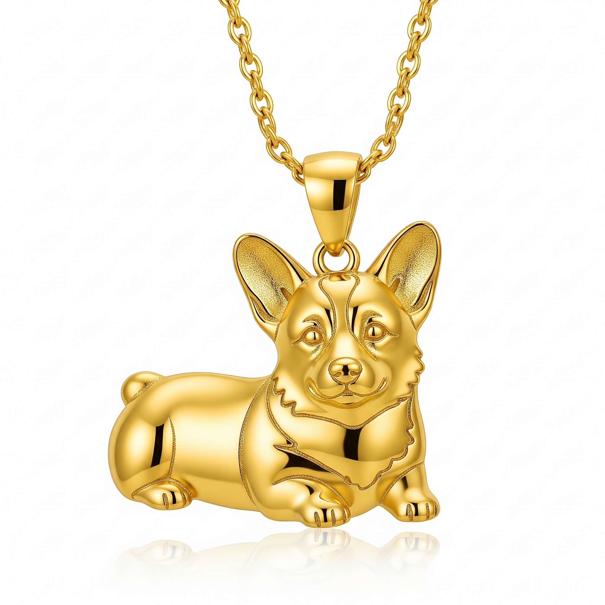 Lovely stainless steel women charm custom golden Corgi dog pendant necklace in laying down pose