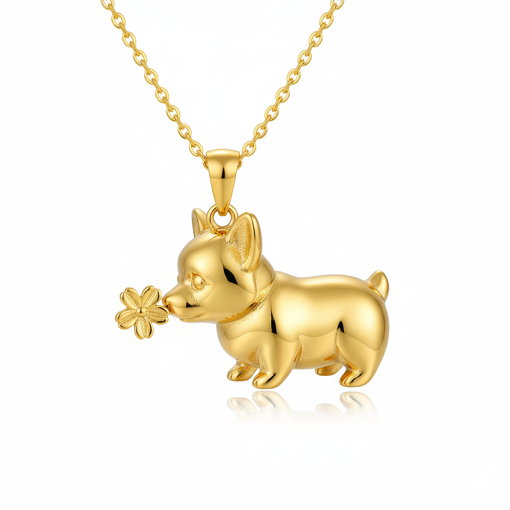 Lovely Stainless Steel Women Charm Custom Golden Corgi Dog Pendant Necklace
