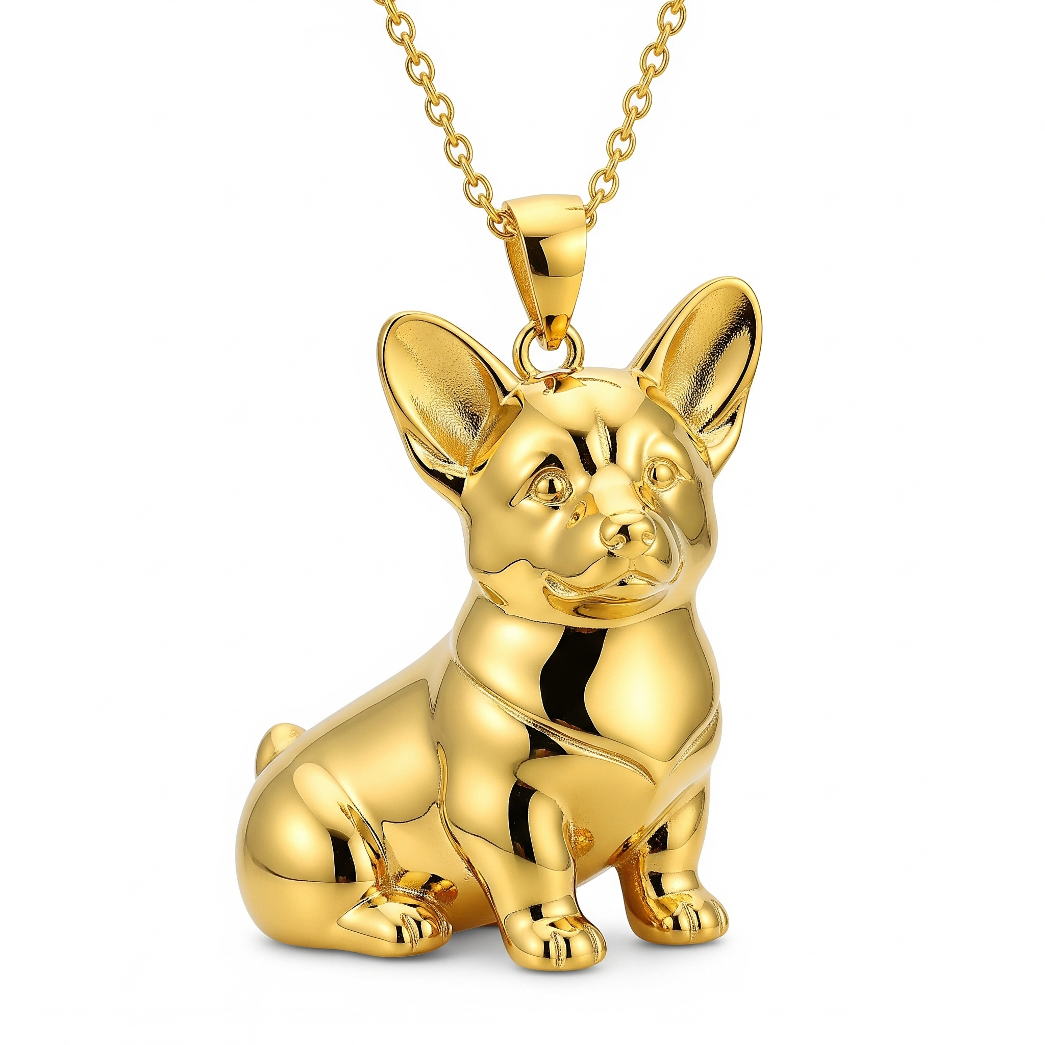 Lovely stainless steel women charm custom golden sitting Corgi dog pendant necklace