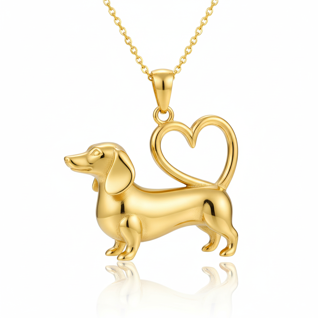 Dainty Stainless Steel Dachshund Dog Pendant Necklace with Heart Tail Design – Love Pet Jewelry Gift