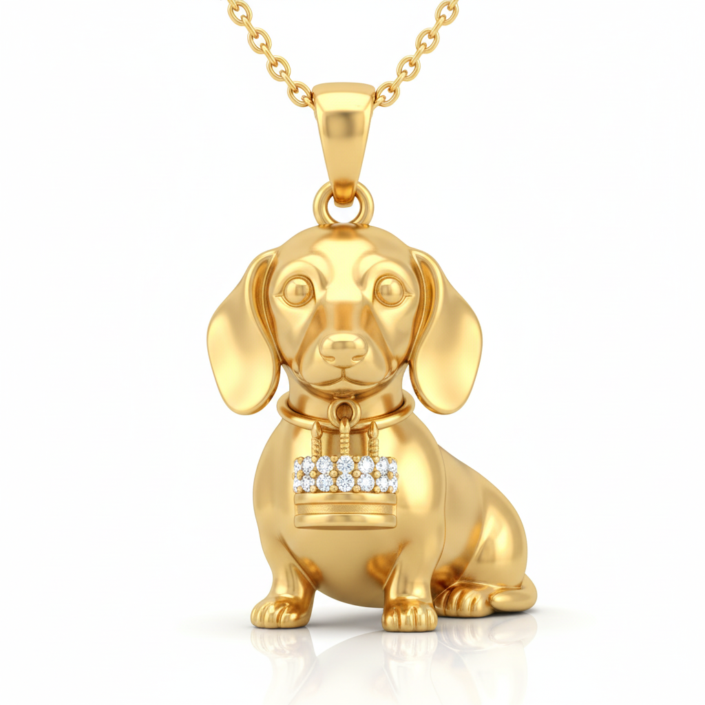 Dainty Stainless Steel Dachshund Dog Pendant Necklace Personalized Pet Jewelry with Crown Charm
