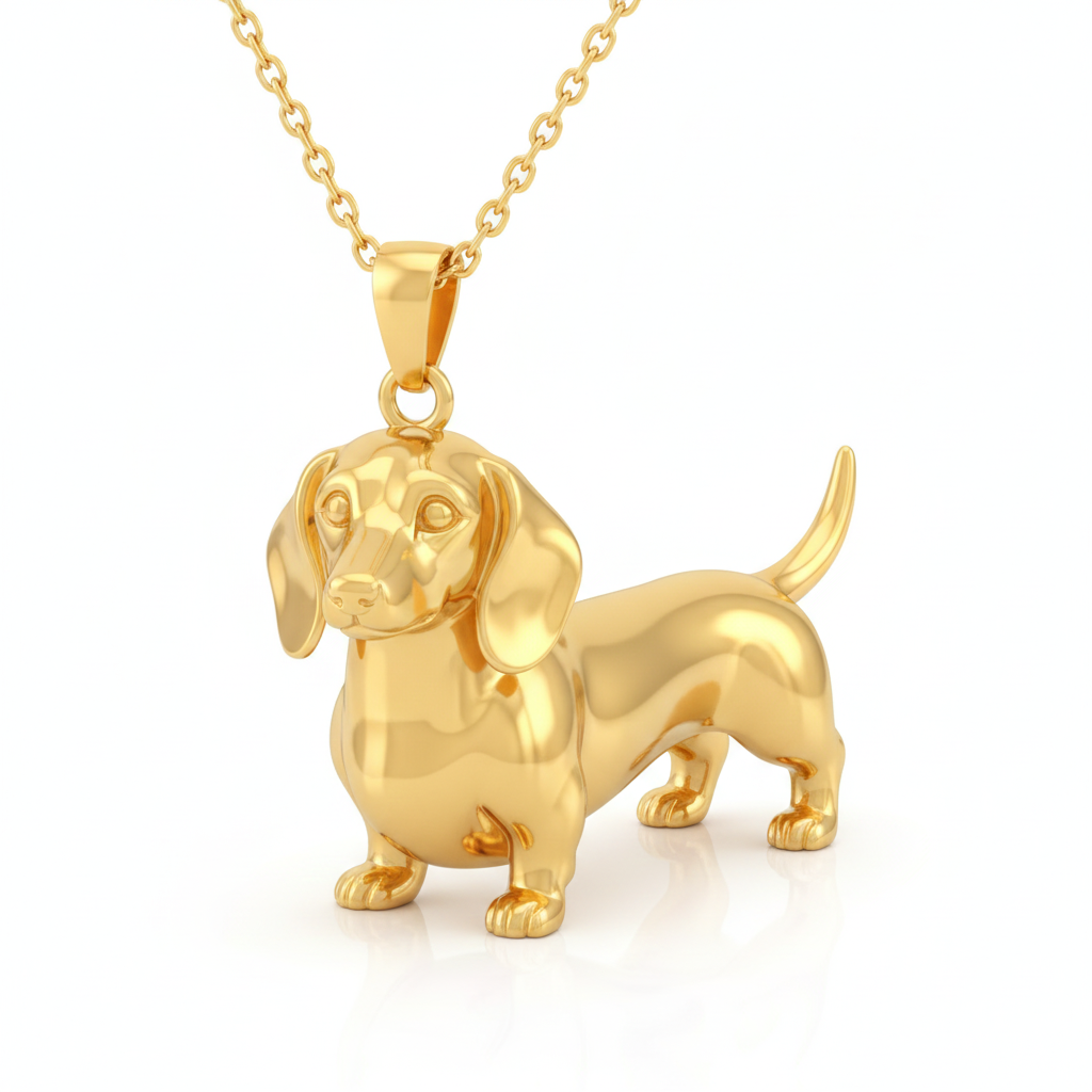 Minimalist Stainless Steel Dachshund Dog Pendant Necklace – Gold Tone Personalized Pet Jewelry