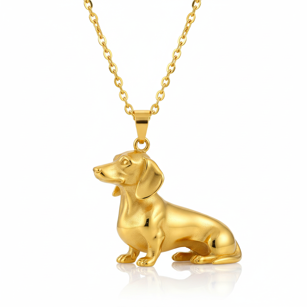 Dainty Stainless Steel Dachshund Dog Pendant Necklace Sitting Pose – Personalized Pet Jewelry