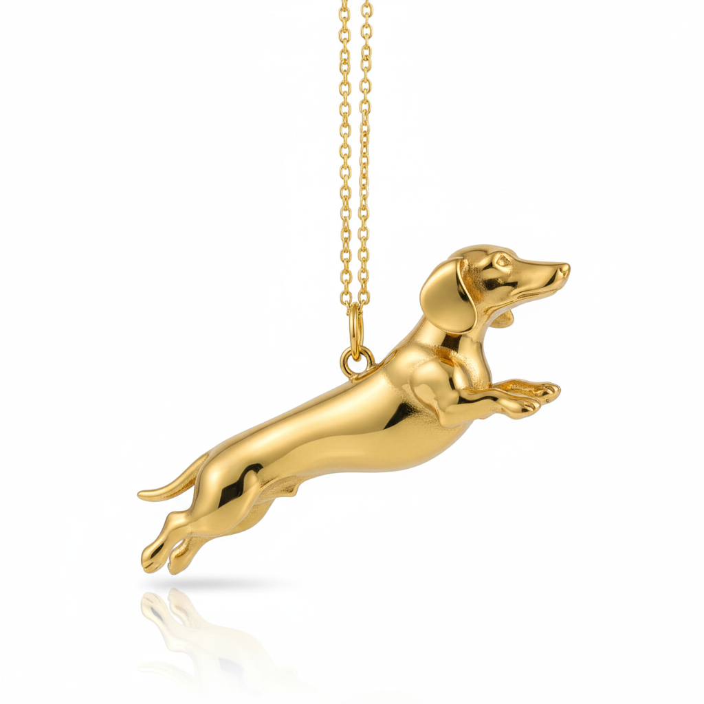 Dainty Stainless Steel Dachshund Dog Pendant Necklace – Jumping Sausage Dog Jewelry Gift
