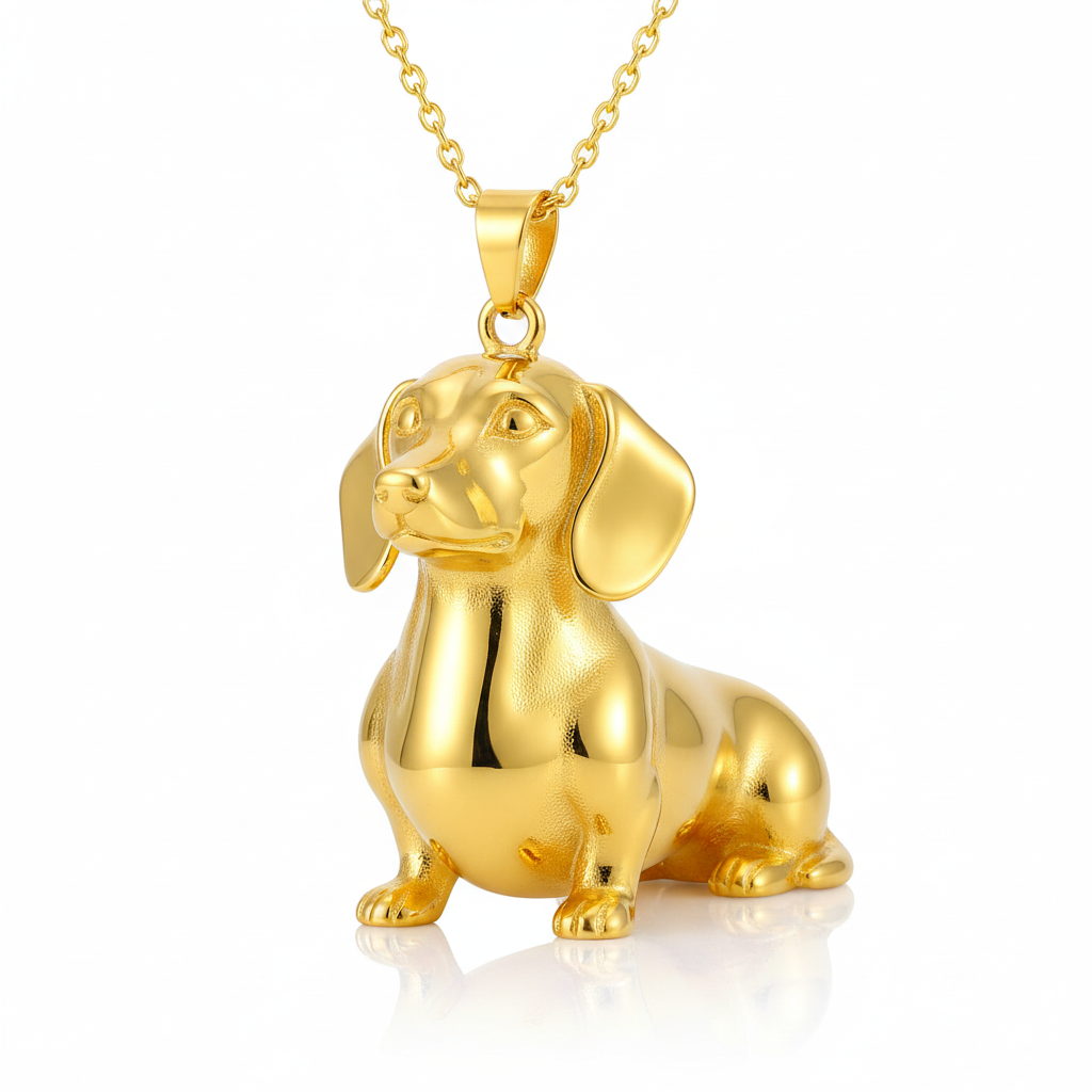 Dainty Stainless Steel Sitting Dachshund Dog Pendant Necklace – Personalized Pet Jewelry