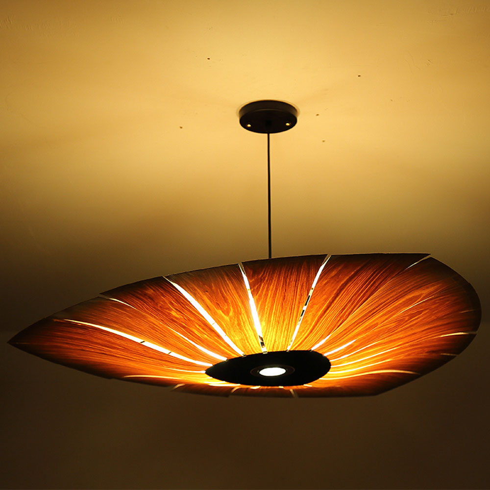 Artisan Wood Veneer Wall Sconce – Organic Leaf-Shaped Decorative Light