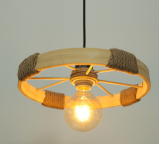 Rustic Wooden Wheel Pendant Light – Vintage Ceiling Lamp