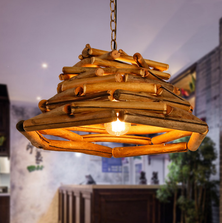 Handmade Bamboo Woven Pendant Light – Rustic Dining Lamp for Restaurant & Commercial Interiors
