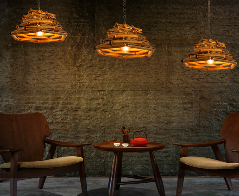 Handmade Bamboo Woven Pendant Light – Rustic Dining Lamp for Restaurant & Commercial Interiors