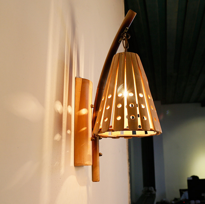 Bamboo Cone Wall Lamp – Handcrafted Perforated Sconce Light