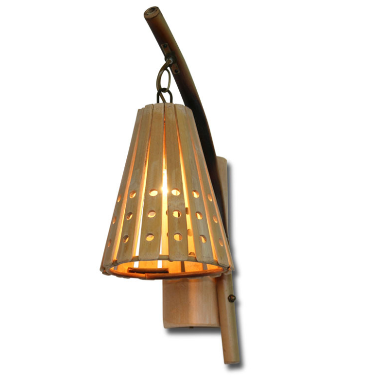 Bamboo Cone Wall Lamp – Handcrafted Perforated Sconce Light