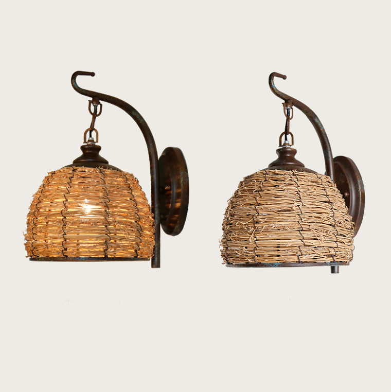 Vintage Rattan Wall Lamp – Handwoven Sconce Light for Hotels, Restaurants, B&Bs & Commercial Spaces