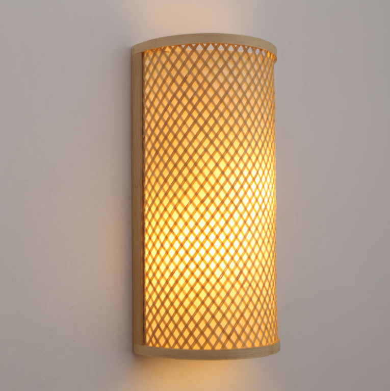 Natural Bamboo Woven Wall Lamp – Semi-Circular Handcrafted Sconce Light Fixture