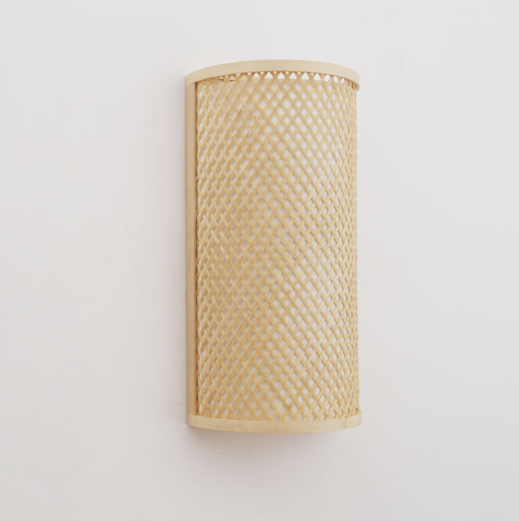 Natural Bamboo Woven Wall Lamp – Semi-Circular Handcrafted Sconce Light Fixture