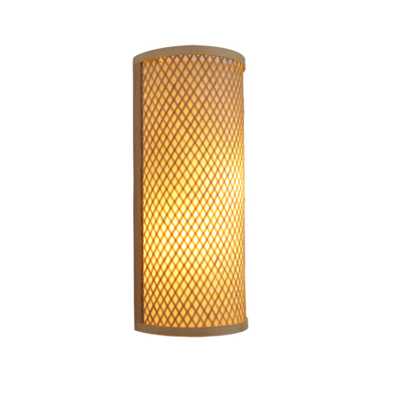 Natural Bamboo Woven Wall Lamp – Semi-Circular Handcrafted Sconce Light Fixture