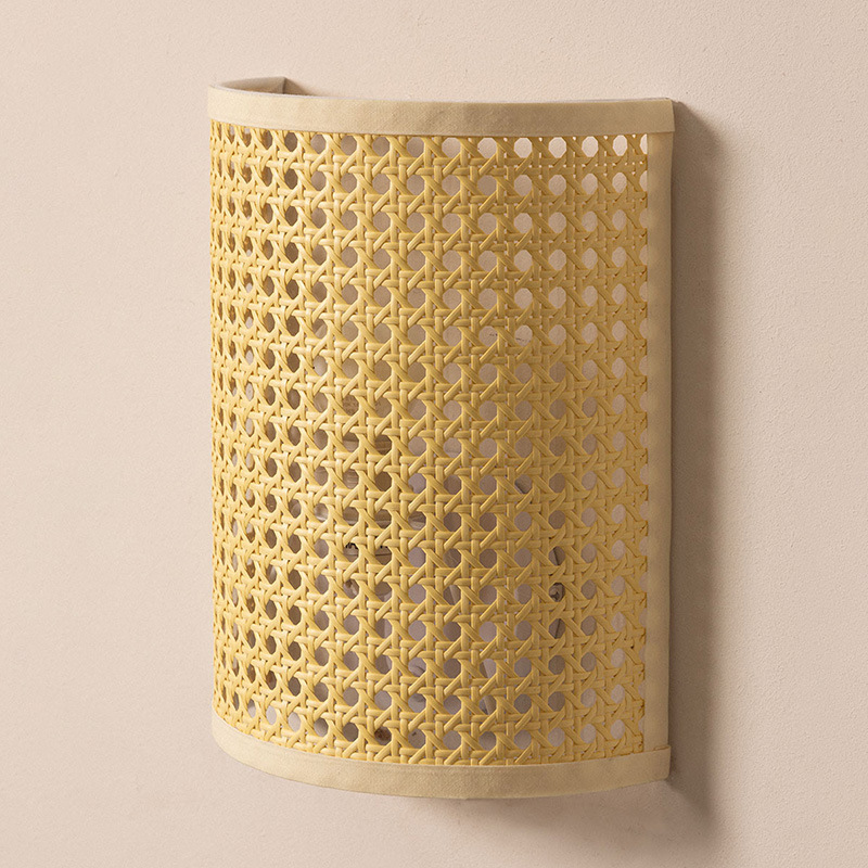 Rattan Woven Wall Lamp – Handcrafted Semi-Circular Cane Sconce Light for Cozy Interiors