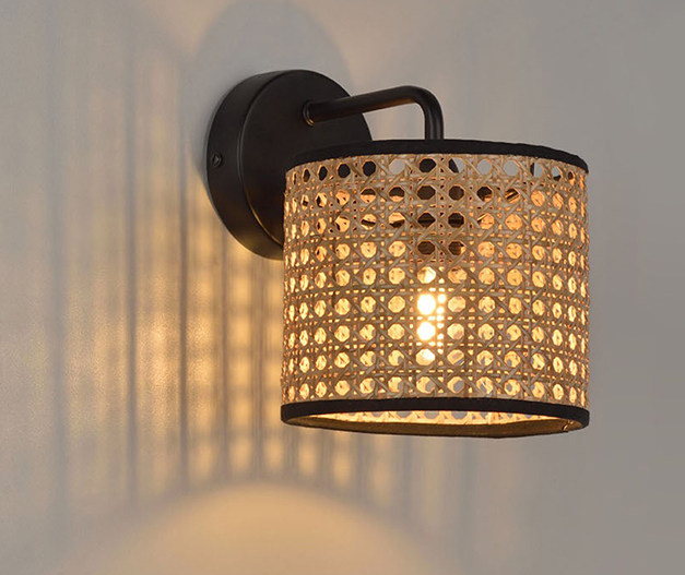Handmade Rattan Wall Lamp Vintage Boho Woven Sconce Light Fixture for Home Decor